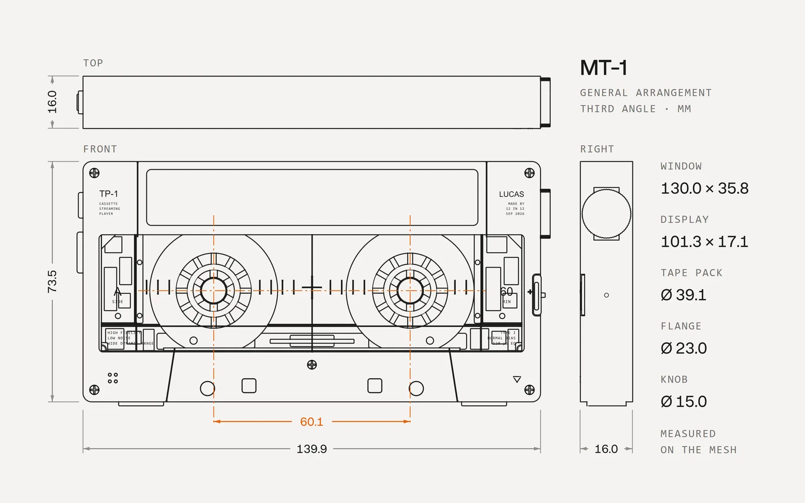 MT-1 — cassette player — detail